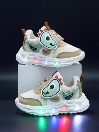 MGO Kidss MGO 儿童恐龙发光鞋，儿童 LED 闪光运动鞋 - 透气网眼防滑步行运动鞋，男孩和女孩运动鞋，适合 1-6 岁儿童的彩色童鞋