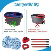 Spin Mop Handle,Mop Heads Replacements,Scrubber Mop Head And Mop Base Compatible With O-Cedar RinseClean 2-Tank Spin Mop System,Mop Handle And Head Replacement Combo Set For Wet Dry Use Floor Cleaning - 水鴨藍 - 查看 5