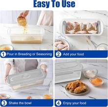 Batter Breader Shaker Bowl With Lid, 2-Pack Mess Free Breading Shaker Bowl, Fish Batter Shaker Container With Breading Tray, Batter Bowl Shaker For Fish Frying Chicken Wings Fish Onion Rings Veggies - 白色 - 查看 2