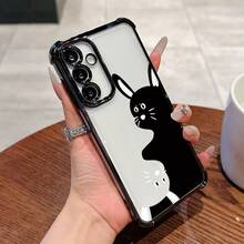 Funda de Teléfono Personalizada de Alta Gama con Patrón de Arte de Gato Negro, Adecuada para 25, S24, S23, S22 FE, Note20 Ultra Plus 4G/5G, con Marco Negro, Cubierta Trasera Transparente a Prueba de Golpes, Estilo de Lujo Empresarial - Colores mixtos - Ver 8