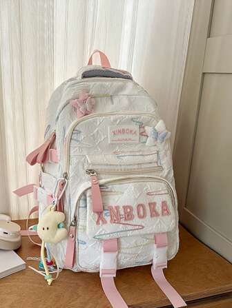 Mochila dulce de vuelta a la escuela, mochila ligera de alta capacidad con múltiples compartimentos para estudiantes de secundaria/preparatoria