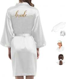 de novia para mujer, de satén para dama de, boda,, batas de novia por la mañana, batas de seda sedosas - champaña pálido-g - Ver 12