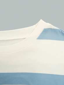 Áo thun sọc tay ngắn dáng rộng phong cách Hàn Quốc trẻ trung, xuân hè - Màu xanh lam - Xem 6