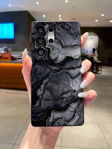 Carcasă de telefon nouă cu textură mată de marmură neagră, anti-cădere, anti-zgârieturi, anti-amprentă, moale, TPU neagră, protecție pentru lentile, compatibilă cu Samsung, Redmi, OPPO, VIVO, impermeabilă și rezistentă la șocuri