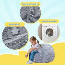 Kids Bean Bag Chair Turn Into Beanbag Bed, Dinosaur Toddler Bean Chair For Girl Boy Sleeping, Lazy Children Bean Bags With Filler, Convertible Child Floor Mattress, Grey Dino - 淡紫色 - 查看 9