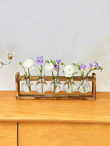 1pc Creative Wooden Frame Hydroponic Flower Vase, Terrarium For Greenery, Home/Office Desktop Decor - Retro color - View 3