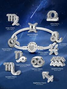 1 pièce Perle en argent sterling 925 avec 12 signes du zodiaque et trèfle à quatre feuilles, convient pour la fabrication de bracelets, bracelets et accessoires quotidiens pour femmes et filles, idéal pour la rentrée scolaire - Argent - Voir 7