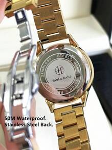 Pablo Raez 1 Stück 18K Gold Schmuck Damen Strandzubehör Uhr Edelstahl Sommer Vintage Uhr Kein Verblassen Silber Hochwertige Damen Uhr Luxus Kleid Uhr IPS Beschichtung Elegant Marken Neu Uhr Prachtvoll Design Quarz Uhr Mode Weißes Zifferblatt Hochwertig Damen Beliebte Quadratische Uhr
