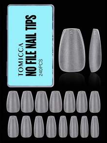 TOMICCA 240片亚克力美甲贴片，包括短杏仁形/短棺材形/短方形/短椭圆形/中尖形，12种尺寸哑光全覆盖亚克力假指甲，适用于美甲沙龙和DIY美甲，可用作美甲用品或美甲贴纸。 - 無色 - 查看 16