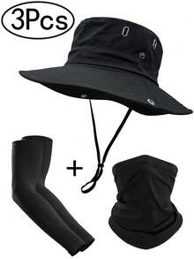3 件套遮阳帽 + 袖套 + 围脖 男女款渔夫帽 UPF 50+ 布尼帽 可折叠防晒 徒步沙滩钓鱼 夏季