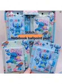 Disney 4-Piece Set, Disney Stitch Soft Leather Notebook Set - Pocket Book, Notebook, Notepad, Forget It, Memo Book, Cute Cartoon Design, High Aesthetic Value, Perfect Choice For Students And Anime Fans,