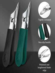 Modern Stainless Steel Toenail Clipper, 25° Angled Blades - Splash Resistant Design For Thick/Ingrown Nails, Ergonomic Non-Slip Handle, Black And Green (Holiday Green Handle) - Foot Care Tool