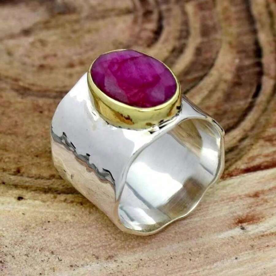 Vintage Band Ring With Inlaid Red Resin, Multiple Sizes Available, Suitable For Men And Women Daily Wear - Multicolor - View 1