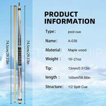 Pool Stick 58in Billiard Cue With 13mm Tip Hard Maple Pool Sticks For Adults White Decal Design 19~21oz For Pool Table Bar House - White - View 3