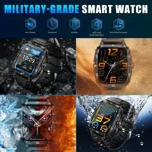 EIGIIS Smartwatch militar para hombre (contesta y realiza llamadas), resistente al agua hasta 5 ATM, reloj táctico robusto, pantalla HD de 1,96 pulgadas, monitor de ritmo cardíaco y sueño, más de 100 modos deportivos, monitor de actividad física, compatible con Android e iOS.