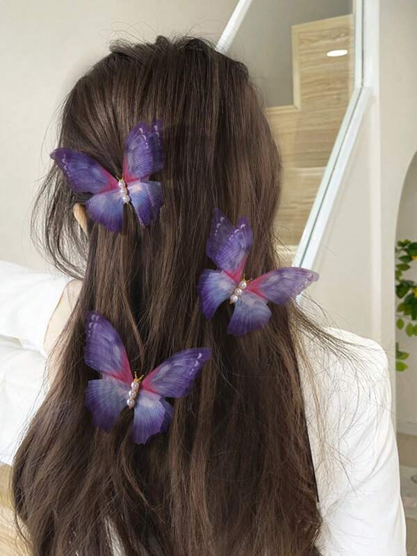 2 grampos de cabelo de borboleta roxos com ombré, adequados para mulheres, divisão frontal de cabelo, franjas, acessórios de penteados, decoração e design de estilo de rua, grampos de garra, presilha de cabelo, garras de cabelo