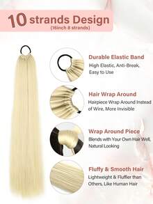 16 英寸/26 英寸/34 英寸马尾辫接发，百搭松紧带金色/金色马尾辫耐热接发，适合女性，长直发 DIY 环绕马尾辫柔软天然合成马尾辫，适合女性日常角色扮演和圣诞节音乐节狂欢节新年礼物 - 金色 - 查看 6