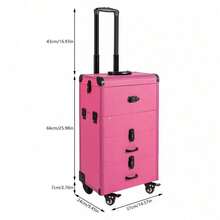 4 In 1 Rolling Makeup  Case, Lockable Portable Cosmetic Organizer Trolley, Large Make Up Cosmetic Orgainzer - Hot Pink - View 6