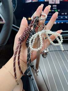 Yogodlns 卡哇伊 1 件时尚风格甜美酷炫仿珍珠绳结五角星吊坠钥匙扣钥匙圈包饰，适合日常佩戴生日礼物创意钥匙扣 DIY 包包吊坠可爱配饰礼品创意 - 彩色 - 查看 7