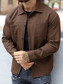 Mens Casual Shirt Jacket Regular Fit Solid Color Long Sleeve Button-Up Tops Spring Fall Streetwear