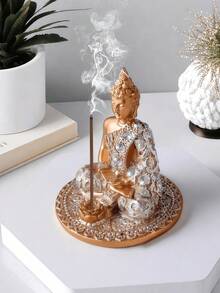 Estatua de Buda pequeña decorativa de escritorio con incrustaciones de ladrillos de resina (no incluye taza de hierro) - Multicolor - Ver 9