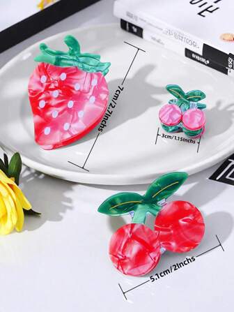 1 stuk handgemaakte schattige acetaat aardbei- en kersenhaarspeldjes in de maten 3 cm, 5 cm en 7 cm