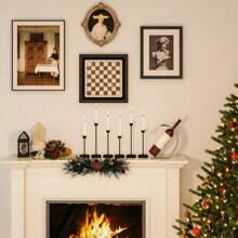 Portavelas, Juego de portavelas de metal para mesa, Portavelas de vela negra para decoración del hogar en el Día de Acción de Gracias y Navidad