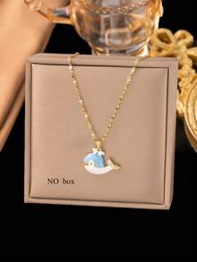 1pc Stainless Steel Cute Dolphin Pendant Necklace, Creative Design, Minimalist & Vintage Fashion, Suitable For Thanksgiving, Christmas Gifts, Casual, Commute, Party, Holiday Wear, Affordable Choice (OPP Bag Packaging Box For Shooting Only) - Gold - View 6