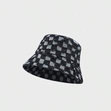 1pc Cow Print Fluffy Retro Bucket Hat, Thickened Warm Winter Hat, Versatile Korean Style For Women