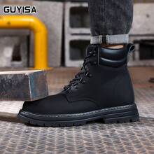 GUYISA 钢头安全鞋，防砸防刺穿丝滑皮革高帮，时尚四季男士软质采矿和建筑靴