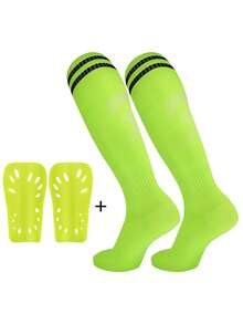 Kids Football Sock And Shin Guard Set - 1 Pair Shin Guards + 1 Pair Long Sports Socks, Double-Layer Shin Pads, Breathable Anti-Slip Long Sports Socks - Multicolor - View 11
