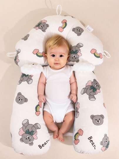 1Pc Cute Little Bear Colorful Red Decorative Baby Shaping Pillow, Multifunctional Head Correction Pillow, Reversible Soft And Breathable Baby Pillow, With Cute Cartoon Animal Pattern, Provides Sleep Guarantee, Makes The Baby Feel Comfortable, Gives The Child A Strong Sense Of Security And Love, Suitable For Shaping The Baby's Head, Suitable For All Seasons, And Is A Romantic Gift.