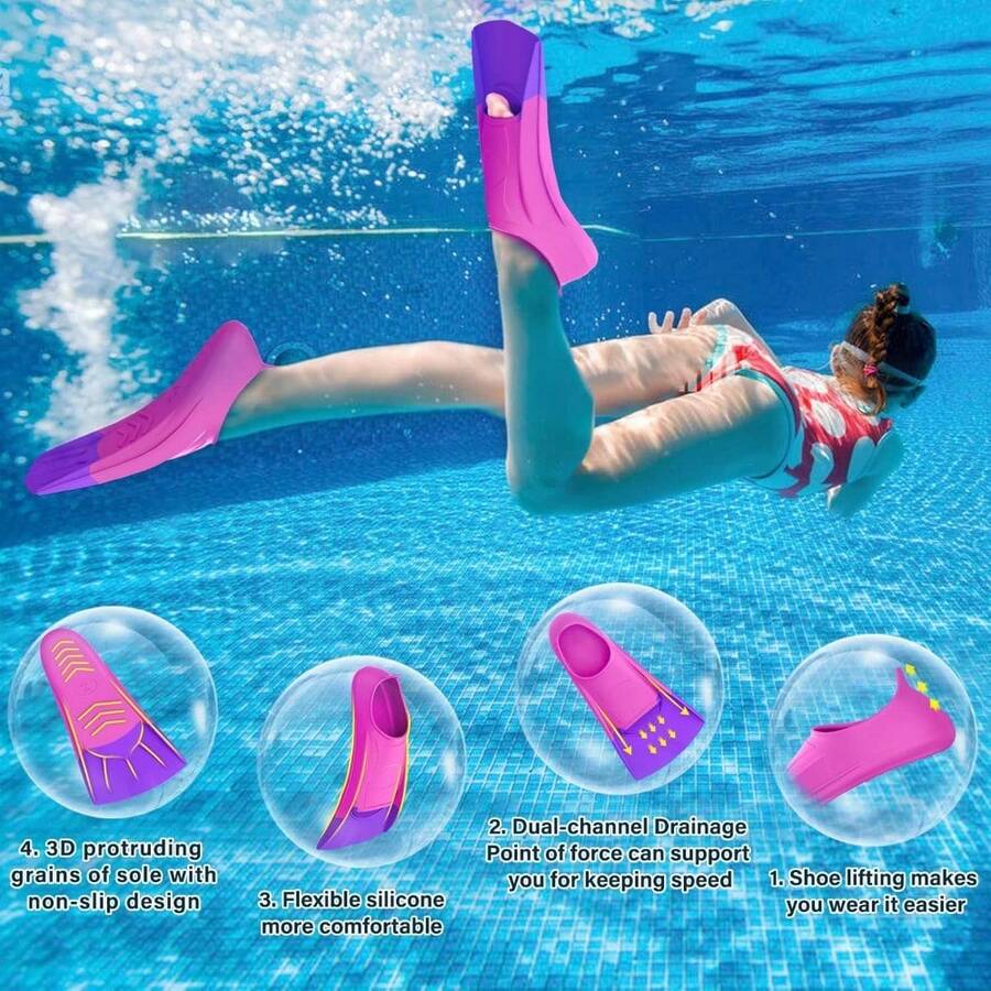 Swim Fins For Lap Swimming Travel Size Flippers With Mesh Bag Suitable For Kids Teens Adults Women Men - PinkPurple - View 1