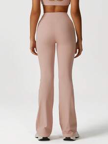 Sodalemon Women Solid Color Cross Waist Casual Outdoor Training Fitness Gym Side Pockets Yoga Sport Flare Pants