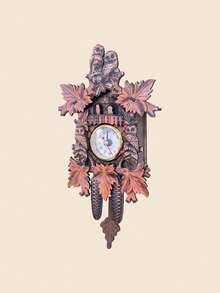 MERRY HOORAY 微型杜鹃花形木质挂钟 - 静音无滴答声，乡村鹿和叶子雕刻，AA 电池供电（不含），客厅、卧室、办公室家居装饰，装饰性挂钟 | 乡村风格