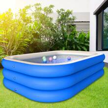 Extra große 3-lagige blau-weiße Boden PVC Schwimmbecken - rechteckiges Erwachsenenbecken für Outdoor, mit lebendiger Eisoberfläche, verstärktes Design für Haltbarkeit und Sicherheit, ideal für Sommerurlaub, Strandspiel und Familienspaß (mehrere Größen erhältlich, ohne Zubehör)