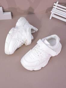 1 par de zapatillas deportivas casuales de suela gruesa con cierre de gancho y lazo, de unicolor, livianas y cómodas, adecuadas para uso diario escolar/de ocio, para niños