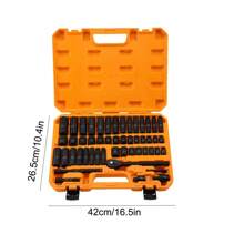 50pcs 3/8" Drive Impact Socket Set, Chrome Vanadium Steel Hex Design Including SAE Sizes From 1/4" 5/16" To 3/4" And Metric 8mm To 22mm, Equipped With Ratchet Wrench, Extension Bar, Adapters