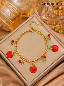 Camhanno 1 pièce Bracelet doux en acier inoxydable doré au design unique, pendentif de fruits mignons et frais, accessoire de bijoux, cadeau, style décontracté, accessoire de bijoux polyvalent pour toutes les saisons