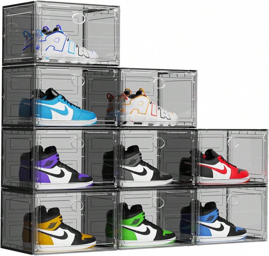 IMGCUKVZERETAILLLC KEFA XL Shoe Storage Box Organizer, 8 Pack Shoe Boxes Clear Plastic Stackable, Sneaker Display Case Container Fit For US 13 (Side 8 PACK CLEAR) - 9 包 灰色 - 查看 1