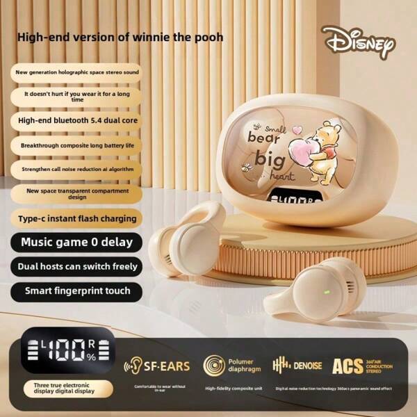 Disney Nuevos auriculares inalámbricos Bluetooth auténticos de Disney X53 tipo conducción ósea mini con diseño de dibujos animados, de larga duración de batería