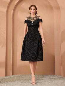 Mgiacy,New Arrival,Lady, Woven, Jacquard, Lace, Sequins, Diamond Buttons, Dress