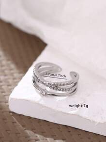 Nooxian 1 pezzo Anello regolabile da sposa, stile elegante e chic, anello di fidanzamento di lusso in rame con croce e zirconia cubica per donna