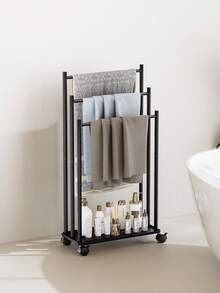 1 件三层落地毛巾架，带轮子和收纳架的毛巾架，浴室毛巾架，可移动毛巾架，容量大，易于安装，适用于在浴室、卫生间或户外存放毛巾、浴巾、毛毯、浴室配件 - 彩色 - 查看 3