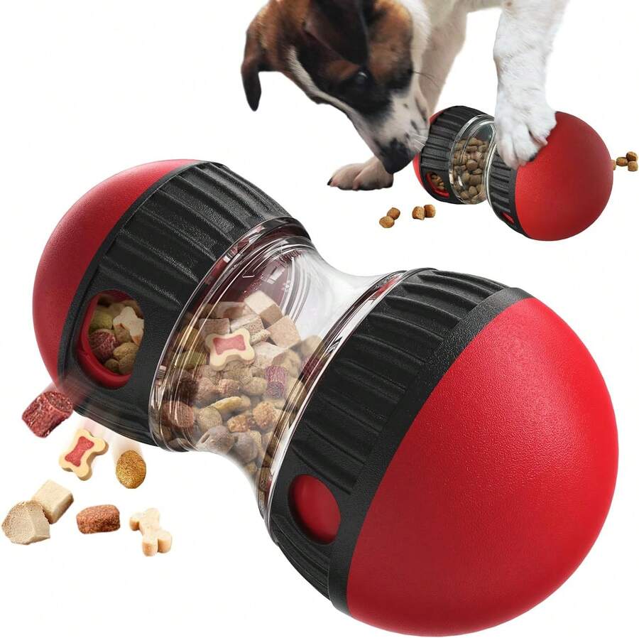 Dog Food Puzzle Toy Adjustable Treat Dispensing Food Dispenser Slow Feeder Bowls Puppy Enrichment Toy Ball Dog Interactive Chase Training Toys For Small Medium Large Dogs - 紅色 - 查看 1