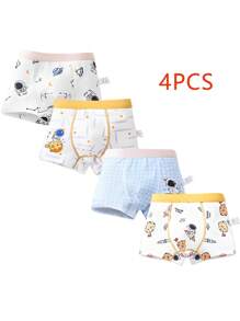 4 عبوات من سراويل الملاكمة الفضائية الكرتونية للأولاد ملابس داخلية ناعمة قابلة للتنفس وقابلة للكسر & ldquo؛ مجموعة ملابس داخلي للأطفال ذات قصة منتظمة