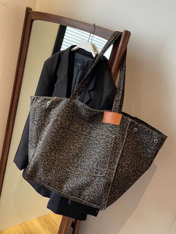 Pc Commuter Bag, Shoulder Bag, Shopping Bag, Tote Bag, Wing Bag, Portable, Light And Large-Capacity Shopping Bag Suitable For Holiday Travel, Commuter Office, School Classroom, Supermarket, Shopping And Shopping, Hospital Fashion Leopard Print Suitable For Office Workers, Girls, Students, Mothers, Friends, Girlfriends, Teachers, Doctors, Etc. Daily Use Of Super-Large Capacity And Perfect Shopping And Tourism Storage Bag,Leopard Print
