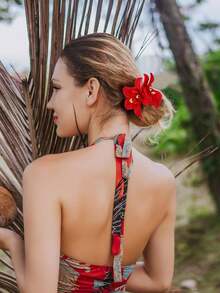 8 件夏威夷花发夹女士鸡蛋花芙蓉花发夹人造花发夹适合度假海滩派对波西米亚风格织物发夹套装，优雅纯色花朵发夹，芙蓉花女士发饰，爪夹，发夹，发夹，发夹，学校用品 - 彩色 - 查看 5