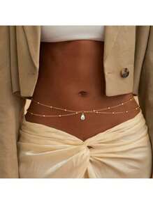 1 pieza Cadena para el Body de doble capa en color dorado, sexy, cadena para la cintura, adecuado para la playa, discoteca y fiesta