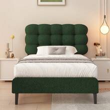 Upholstered Platform Bed Frame With Headboard, Boucle Upholstered Bed Frame With Strong Wooden Slats Support, Two Bed Forms Design, Bedroom Furniture, No Boxing Spring Needed, Easy Assembly - 綠色 - 查看 6